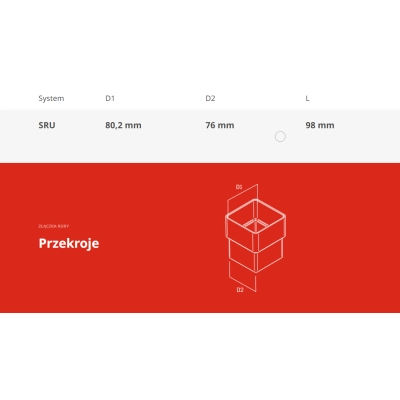KROP Złączka rury - rynny kwadratowe 80x80 mm